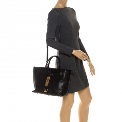 Pre Owned Moschino Black Leather Logo Buckle Tote 