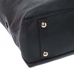 Pre Owned Moschino Black Leather Logo Buckle Tote 