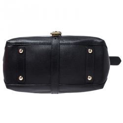 Pre Owned Moschino Black Leather Logo Buckle Tote 