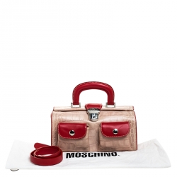 Pre Owned Moschino Beige/Red Crocodile Embossed Leather Top Handle Bag