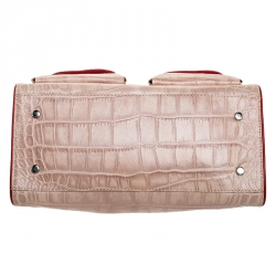 Pre Owned Moschino Beige/Red Crocodile Embossed Leather Top Handle Bag
