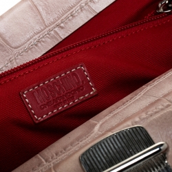 Pre Owned Moschino Beige/Red Crocodile Embossed Leather Top Handle Bag