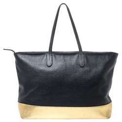 Pre Owned Moschino Black/Gold Leather Shopper Tote