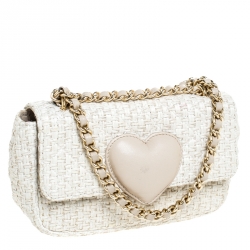 Pre Owned Moschino Off White Raffia and Leather Flap Shoulder Bag