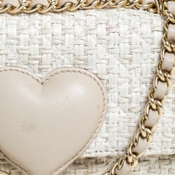 Pre Owned Moschino Off White Raffia and Leather Flap Shoulder Bag