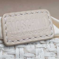Pre Owned Moschino Off White Raffia and Leather Flap Shoulder Bag