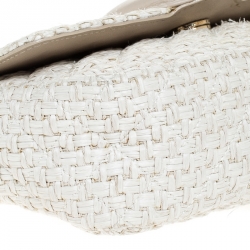 Pre Owned Moschino Off White Raffia and Leather Flap Shoulder Bag