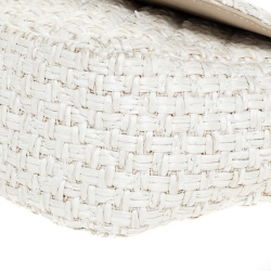 Pre Owned Moschino Off White Raffia and Leather Flap Shoulder Bag