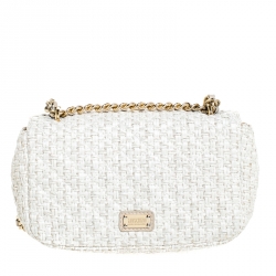 Pre Owned Moschino Off White Raffia and Leather Flap Shoulder Bag