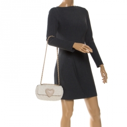 Pre Owned Moschino Off White Raffia and Leather Flap Shoulder Bag