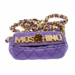 Pre Owned Moschino Lavender Quilted Leather Micro Logo Turnlock Crossbody Bag