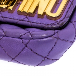 Pre Owned Moschino Lavender Quilted Leather Micro Logo Turnlock Crossbody Bag