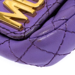 Pre Owned Moschino Lavender Quilted Leather Micro Logo Turnlock Crossbody Bag