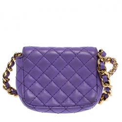 Pre Owned Moschino Lavender Quilted Leather Micro Logo Turnlock Crossbody Bag