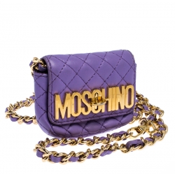 Pre Owned Moschino Lavender Quilted Leather Micro Logo Turnlock Crossbody Bag