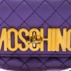 Pre Owned Moschino Lavender Quilted Leather Micro Logo Turnlock Crossbody Bag