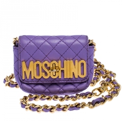 Pre Owned Moschino Lavender Quilted Leather Micro Logo Turnlock Crossbody Bag