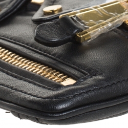 Pre Owned Moschino Black Leather Capsule Biker Jacket Wristlet Clutch