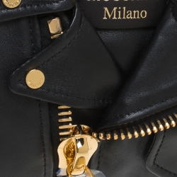 Pre Owned Moschino Black Leather Capsule Biker Jacket Wristlet Clutch