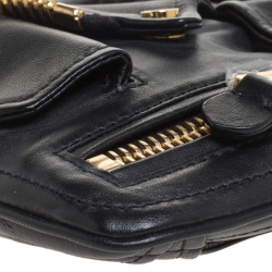 Pre Owned Moschino Black Leather Capsule Biker Jacket Wristlet Clutch