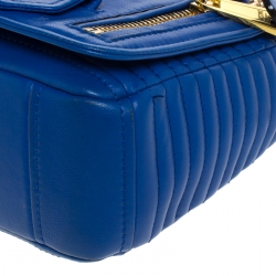 Pre Owned Moschino Blue Leather Capsule Biker Jacket Shoulder Bag