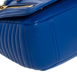 Pre Owned Moschino Blue Leather Capsule Biker Jacket Shoulder Bag