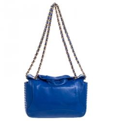 Pre Owned Moschino Blue Leather Capsule Biker Jacket Shoulder Bag