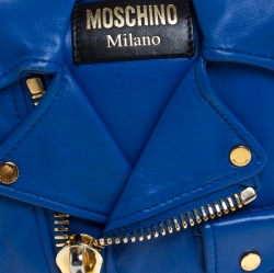 Pre Owned Moschino Blue Leather Capsule Biker Jacket Shoulder Bag