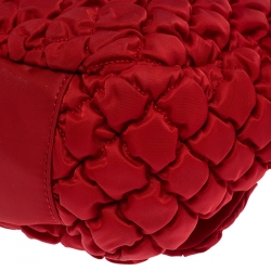 Pre Owned Moschino Red Quilted Nylon Flap Shoulder Bag