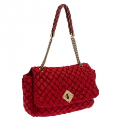 Pre Owned Moschino Red Quilted Nylon Flap Shoulder Bag