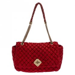 Pre Owned Moschino Red Quilted Nylon Flap Shoulder Bag