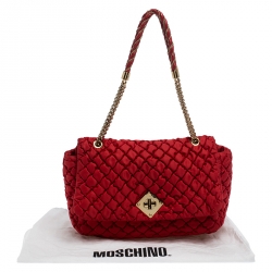 Pre Owned Moschino Red Quilted Nylon Flap Shoulder Bag