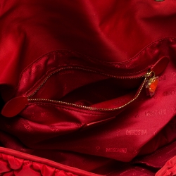 Pre Owned Moschino Red Quilted Nylon Flap Shoulder Bag