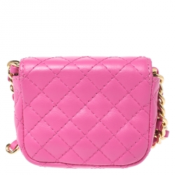 Pre Owned Moschino Pink Quilted Leather Mini Belt Bag