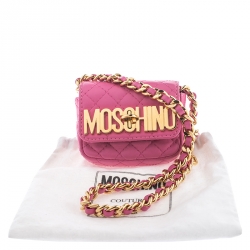 Pre Owned Moschino Pink Quilted Leather Mini Belt Bag