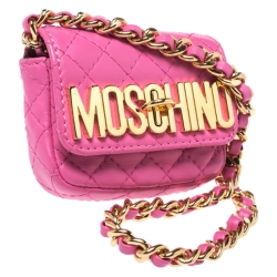 Pre Owned Moschino Pink Quilted Leather Mini Belt Bag