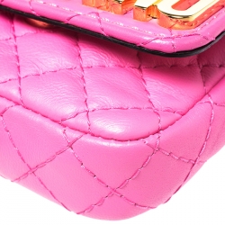 Pre Owned Moschino Pink Quilted Leather Mini Belt Bag