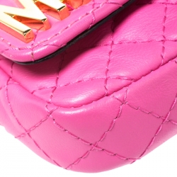 Pre Owned Moschino Pink Quilted Leather Mini Belt Bag
