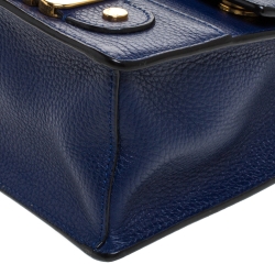 Pre Owned Moschino Blue Leather Logo Flap Shoulder Bag