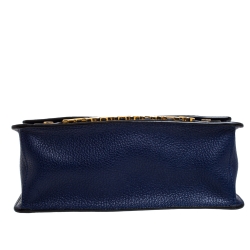 Pre Owned Moschino Blue Leather Logo Flap Shoulder Bag