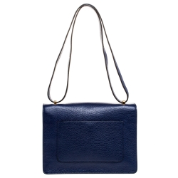 Pre Owned Moschino Blue Leather Logo Flap Shoulder Bag