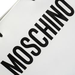 Pre Owned Moschino White/Black Leather Logo Shopping Tote