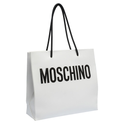 Pre Owned Moschino White/Black Leather Logo Shopping Tote