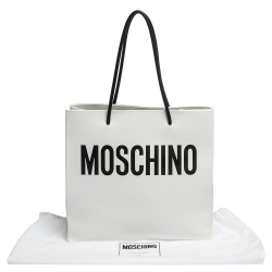 Pre Owned Moschino White/Black Leather Logo Shopping Tote
