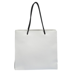 Pre Owned Moschino White/Black Leather Logo Shopping Tote