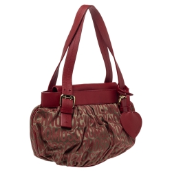 Moschino Red Signature Jacquard Fabric and Leather Heart Charm Hobo