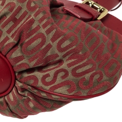 Moschino Red Signature Jacquard Fabric and Leather Heart Charm Hobo