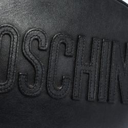 Moschino Black Leather Logo Oval Crossbody Bag