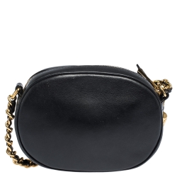 Moschino Black Leather Logo Oval Crossbody Bag