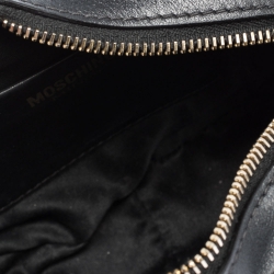 Moschino Black Leather Logo Oval Crossbody Bag